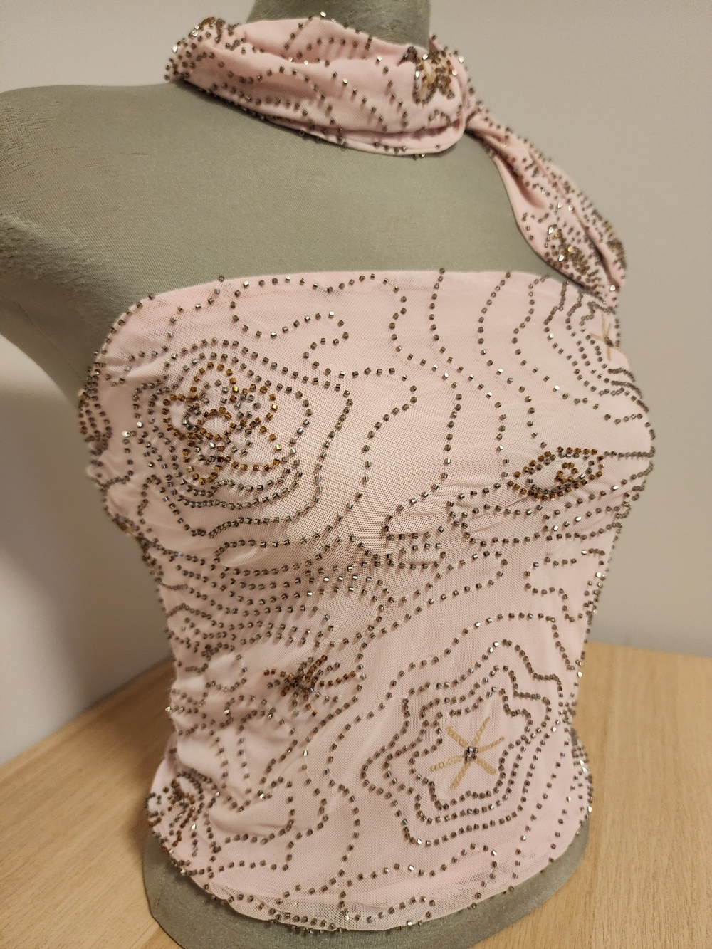 NWT Thirty/Thirty Pink Beaded Halter Top Y2K Multi‑Way Medium